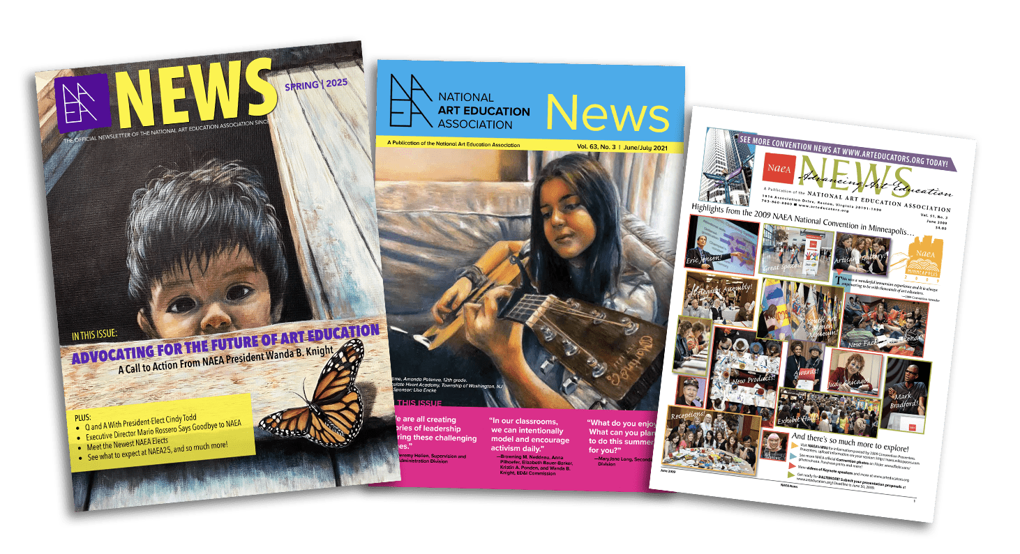 Past and present covers of NAEA News