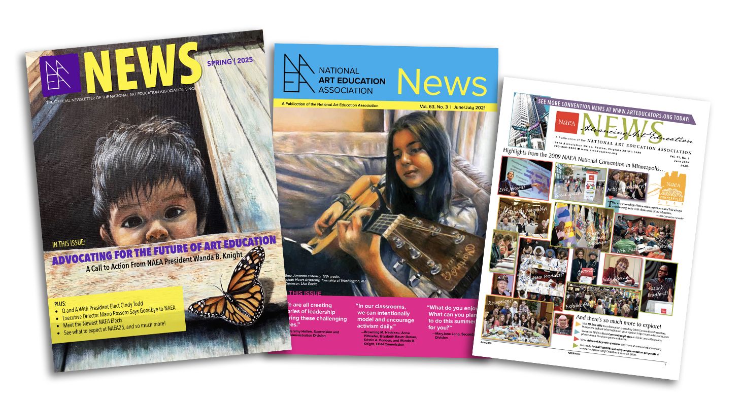Past and present covers of NAEA News